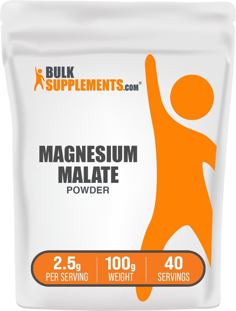 BulkSupplements.com Magnezyum Malate Toz - Magnezyum Supplements, High Bioavailabilty - Unflavored & Gluten Free, 2.5g per Service, 100g (3.5 oz) (Pack of 1)