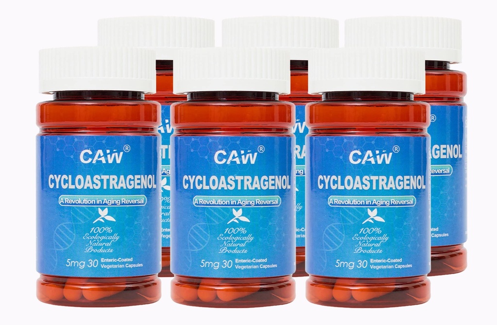 CAW Hipervitamin Cycloastragenol | Anti-Aging Telomeraktivasyon | DNA Sağlık ve Immunity Boost | 5Mg 30Enteric-Coated Capsules 6 Şişes