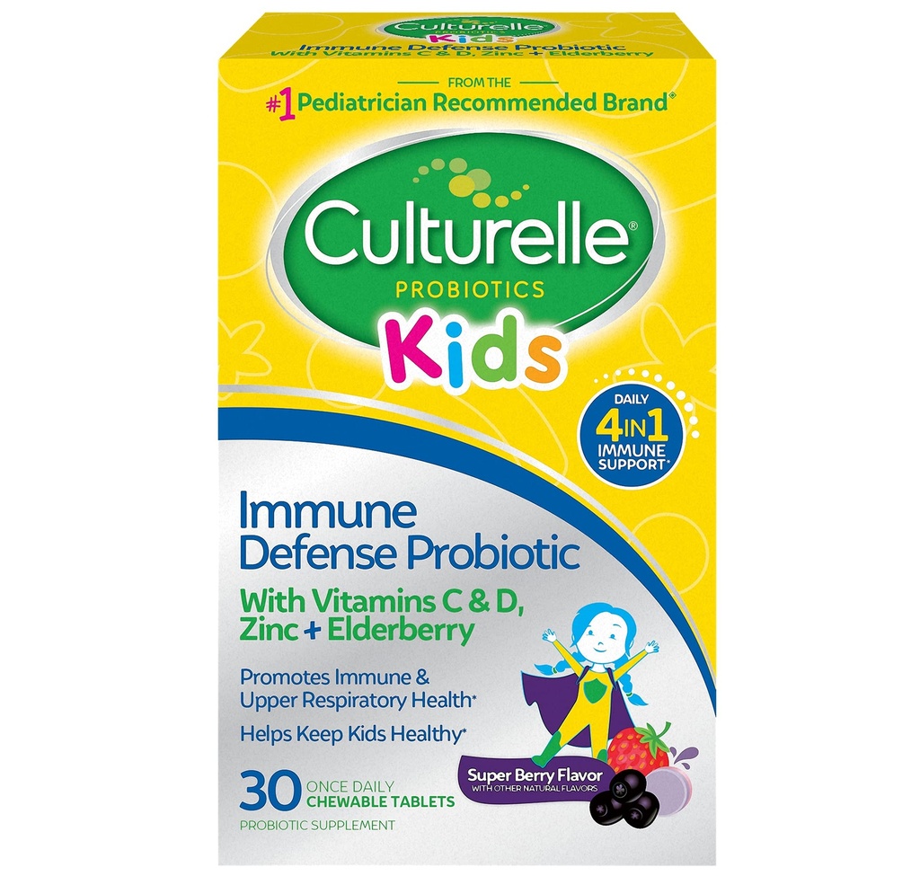 Culturelle Immune Defense Probiyotik ile C vitamini, Vitamin D ve çinko + Elderberry, Non-GMO, 4-in-1 Immune Support for Kids Ages 3+*, Karma Berry Chewables, 30 Count