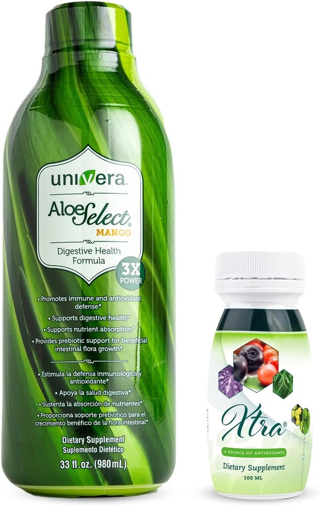 Univera για να πάει Πακέτο χυμό αλόη Βέρα, βιολογική αλόη Βέρα, Mango Γεύσεις Xtra Minis, Multimineral φρούτα Complex, 15 φυσικά συστατικά,