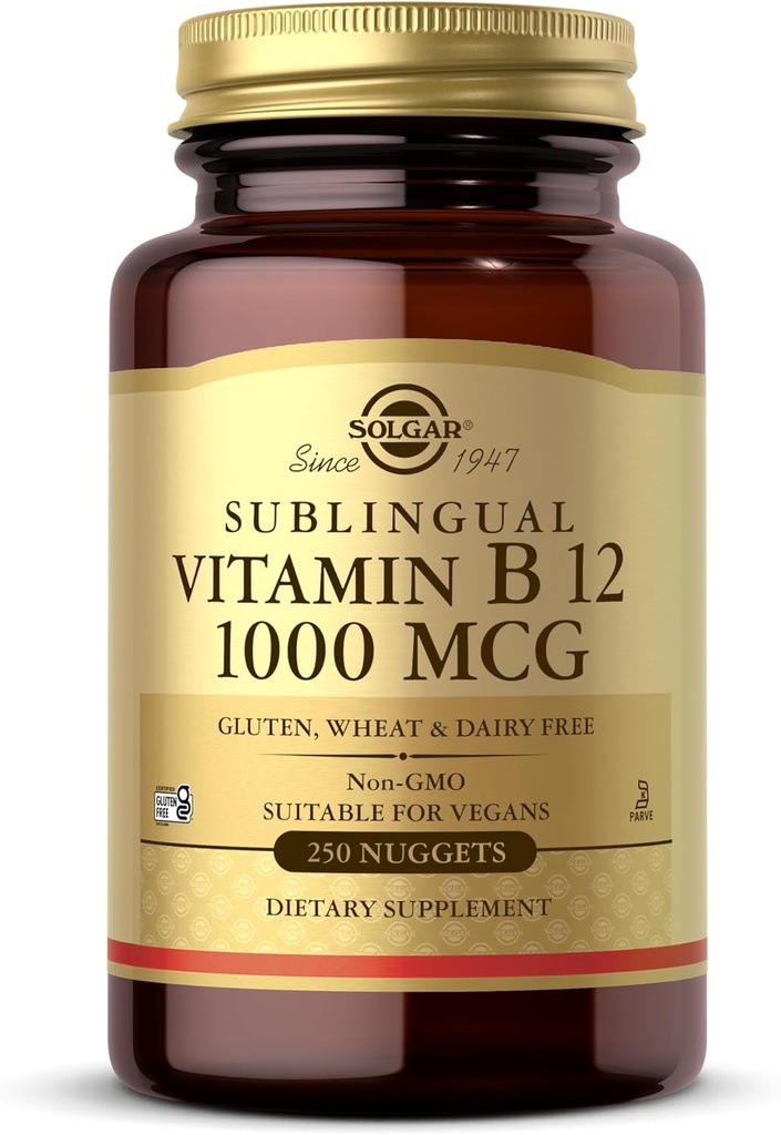 Solgar Vitamin B12 1000 mcg, 250 Nuggets - Enerji, Kırmızı Kan Hücreleri - Sağlıklı Nervous Sistemi - Cardiovascular Health - Vitamin B - Non-GMO, Gluten Free - 250 Servisler