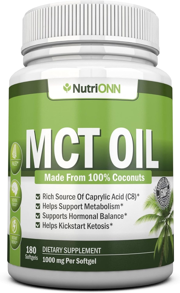 MCT Oil - 3000 mg Oda başına - 180 Softgels -% 100 Organik Tavşanlar - GMO, Cold Pressed, Paleo Friendly Capsules - Great for Focus & Gut Health