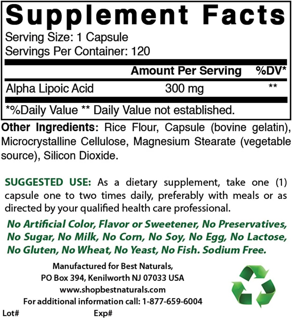 En İyi Doğallar Alpha Lipoic Acid 300 mg & Magnezyum Glycinate 425 mg