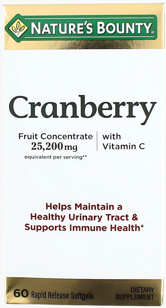 Nature's Bounty Cranberry Diyetary Supplement, Destekler Urinary Tract ve Immune Health, Softgels, 25,200 Mg, 60 Ct