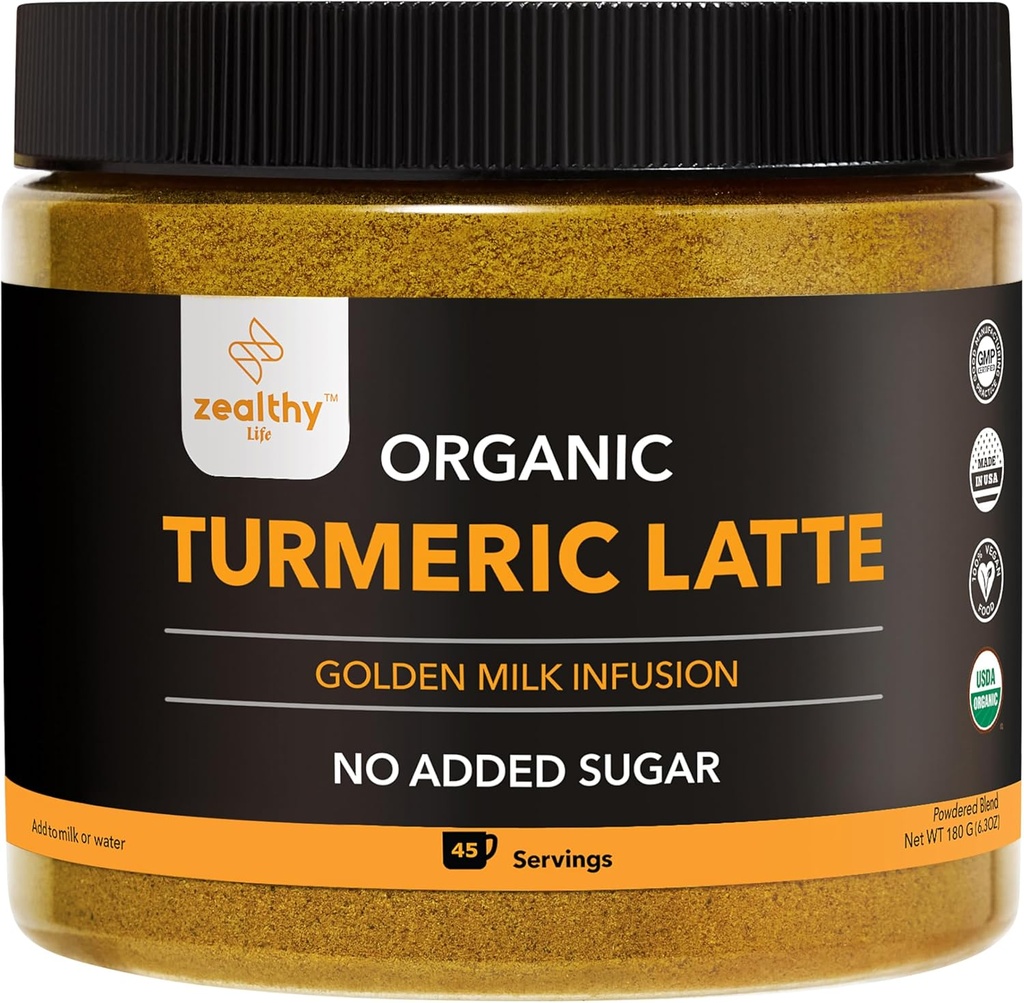 Βιολογικός Turmeric Latte σε σκόνη – USDA Certified, χωρίς προσθήκη ζάχαρης Turmeric συμπλήρωμα με Ceylon Κανέλα, Zealthy Life, 45 εξυπηρετήσεις