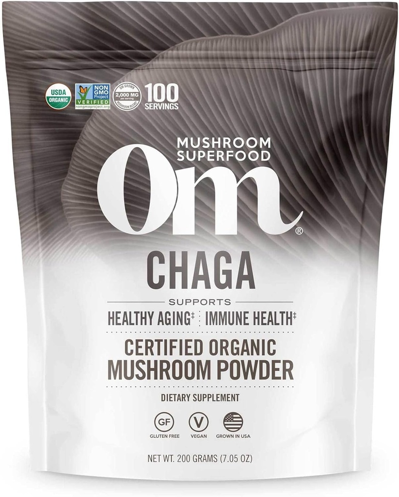 OM MUSHROOM SFOOD Chaga Organik Mushroom Toz, 7.05 Ounce Pouch, 100 Hizmet, ABD Grown, Kutsal Antisoxy & Immune Support, Superfood Mushroom Supplement