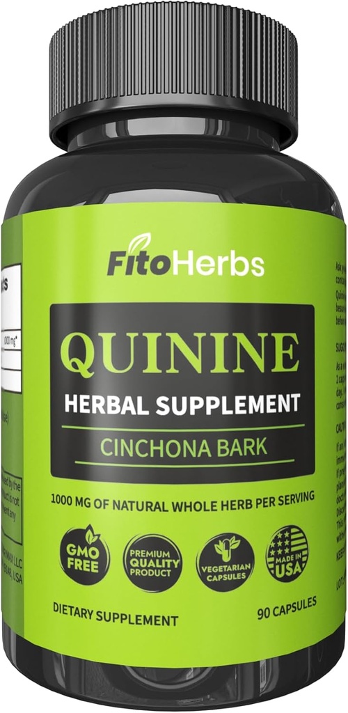 Quinine Herbal Supplement - Cinchona Bark Supplement for Immune System, Stomach Health & Soothes Leg Cramps - Vegan Pure Quinine Capsules 1000 mg (90 Capsules)