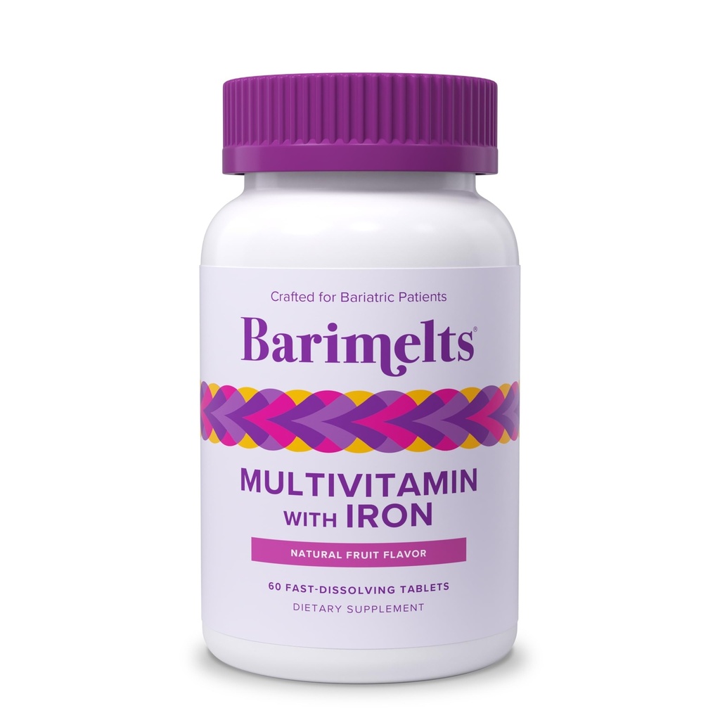 BariMelts Bariatric Multivitamin with Iron, 60 Fast-Dis çözme Tabletleri (1-Month Supply), Kadınlar için Sugar-Free Bariatric Vitaminleri, Doğal Meyve Flavor