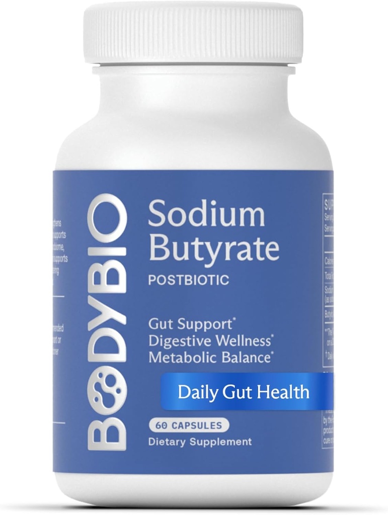 BodyBio Butyrate - Μεταβιοτικό για την υγεία των ούλων, Digestive Support, Bloat, Gas & Constipation Relief, επιδιόρθωση βλεννογόνου - Νάτριο + συμπλήρωμα βουτυρικού οξέος για GI Wellness