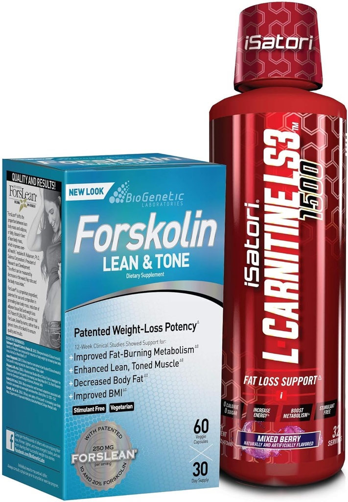 iSatori L-Carnitine LS3 Karma Berry 1500 mg (32 Hizmet) & BioGenetic Labs Forskolin Lean & Tone