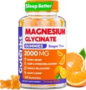 Magnezyum Glycinate Gummies 2000 mg, Sugar Free Magnezyum Gummies for Yetişkinler for Sleep, Calm, Relaxation, Pectin Based, Orange Flavor, 60 Vegetarian Gummies