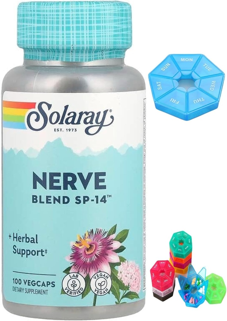 Solaray için Made for Solaray, Nerve Blend SP-14, 100 VegCaps + 1 Mini Pill Box for 7 Days