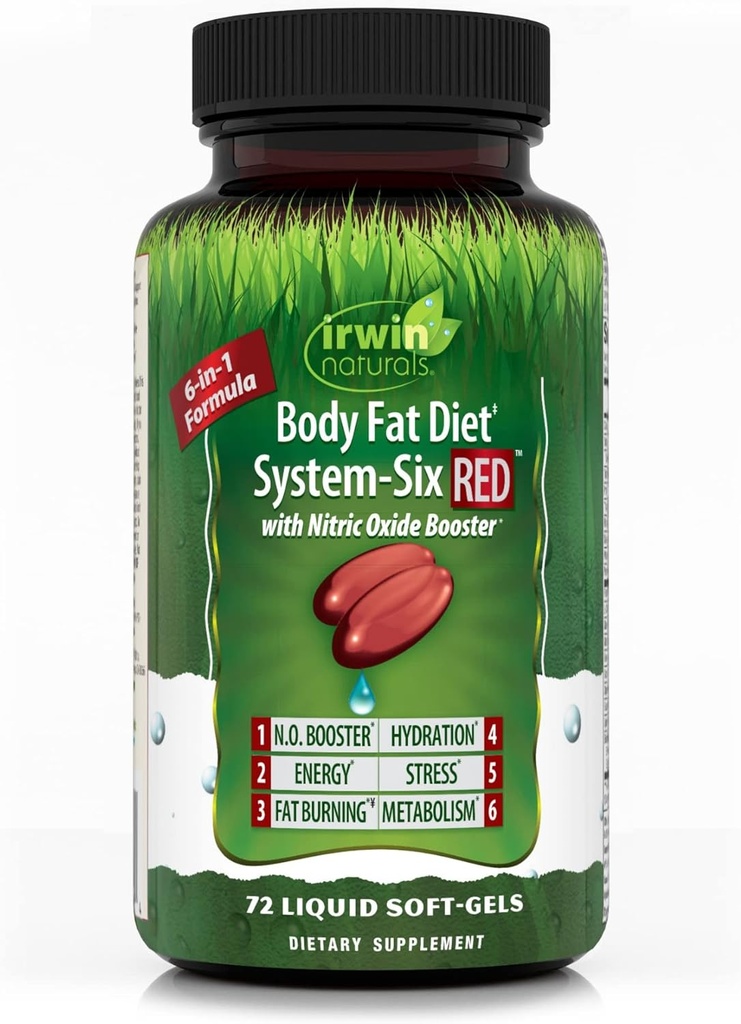 Irwin Naturals Body Fat Diyet System-Six RED - 72 Sıvı Soft-Gels, Nitrik Çimento ATM ile Kilo Yönetimi için 6in-1 Formula - 24 Toplam Hizmetler