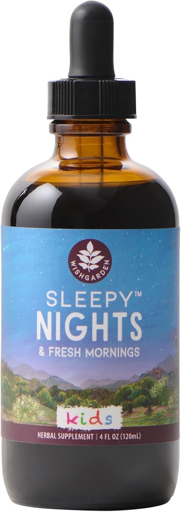 WishGarden Herbs Sleepy Nights for Kids - Φυσικό βοτανικό βοήθημα ύπνου Βάμμα χωρίς μελατονίνη, οργανικό συμπλήρωμα ύπνου με πασίσφαιρο & Scullcap, υποστηρίζει ασφαλή και ξεκούραστο βαθύ ύπνο, 4oz