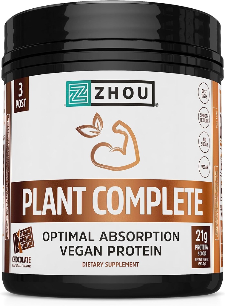 Zhou Plant Tamam Vegan Protein Toz - Kadınlar ve Erkekler için Bitki bazlı Protein Tozu, Süt Rice & Pea Mix for Smoothies & Shakes, 21g Protein Per Çikolata -, 17.7oz (16 Hizmet)