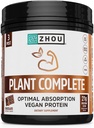 Zhou Plant Complete Vegan Protein Powder - Plant Based Protein Powder for Women & Men, Non Dairy Rice & Pea Blend for Smoothies & Shakes, 21g Protein Per Serving - Chocolate, 17.7oz (16 Servings)