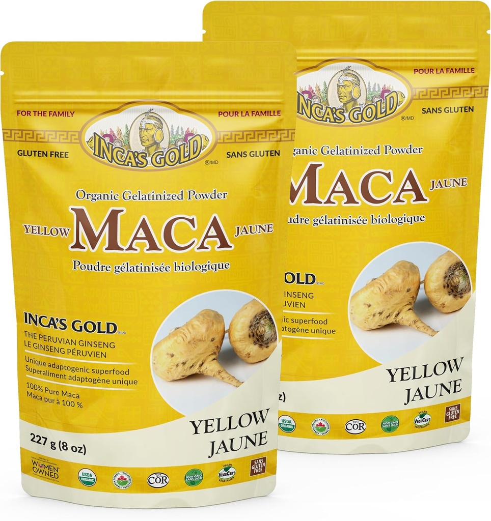 Inca's Gold Organic Yellow Maca Gelatinized Root Toz for Family - Adaptogen Supports Body's General Vitallity, Immune System, Memory and Learning- 100% Pure Maca from Junin Peru- 454g (Pack of 2)