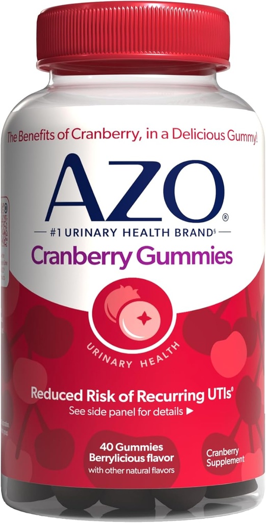 AZO Cranberry Urinary Tract Health Gummies Diyeter Supplement 2 Gummies = Glass Cranberry Juice Helps Cleanse protect Natural Berrylicious Flavor Gummies, Non-GMO, 40 Count