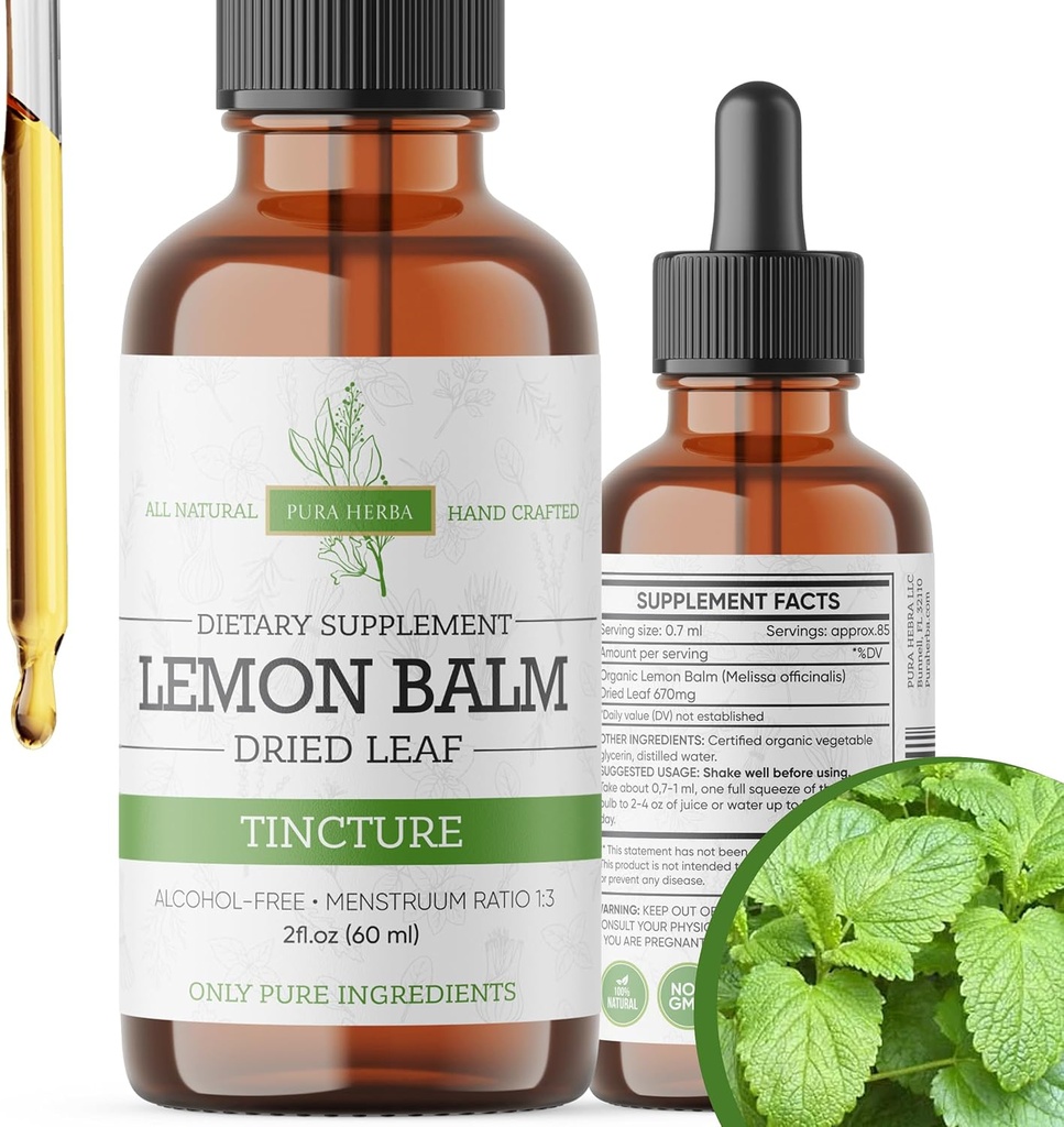 Limon Balm Tincture – Alkol Özgür | Melissa Officinalis Sıvı Ekstraksiyon | Doğal Calming & Sleep Support | Herbal Stres Yardımı – 2 oz