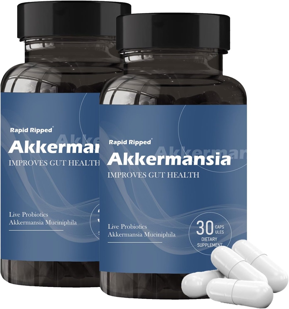 Akkermansia Probiotic με προβιοτικές ίνες - Αυξάνει την παραγωγή GLP-1, καθυστερημένη απελευθέρωση, τρίτο μέρος δοκιμαστεί, 100M AFU Live Strain για Gut Health για άνδρες και γυναίκες (2pcs)
