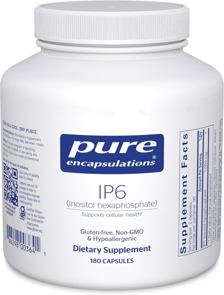 Saf Encapsulations IP6 (Inositol Hexa fosfat) | Hipoallergenik Antioksit Meme, Kolon ve Canlı Hücre Sağlığı | 180 Capsules