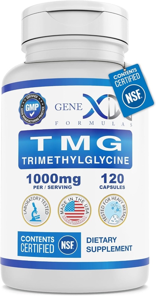Genx Formulas TMG Supplement 1000 mg (120 Capsules) - NSF Güvenlik, Kalite ve Etiket Hassasiyeti için Onaylandı - Betaine Anhidrus Tritilglycine - Liver Supplement - Gluten Free & Non-GMO - 30-Day Supply