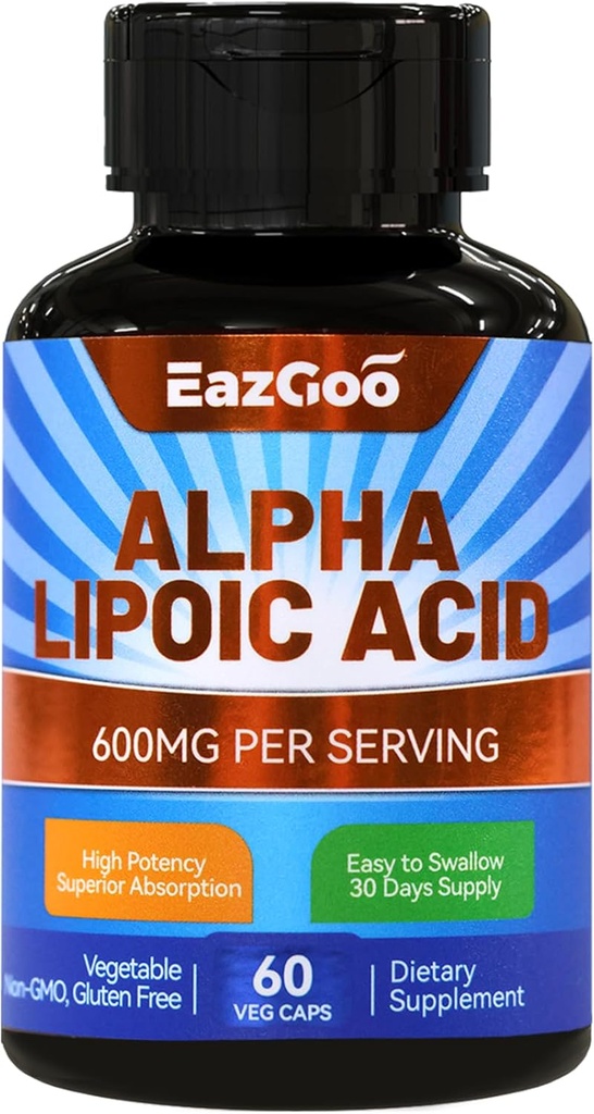 Alpha Lipoic Acid Supplement, Alpha Lipoic Acid 600mg ανά υπηρεσία, Vegan, Χωρίς γλουτένη, Συμπλήρωμα ALA μη ΓΤΟ, 60 κάψουλες λαχανικών