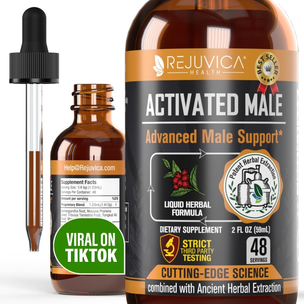 Rejuvica Υγεία Ενεργοποιημένος Άντρας - Advanced Male Libido Υποστήριξη Βάμμα - Ενισχυμένη Υγρή Παράδοση για Καλύτερη Απορρόφηση - Ashwagandha, Mucuna, Tongkat Ali, Tribulus & More!