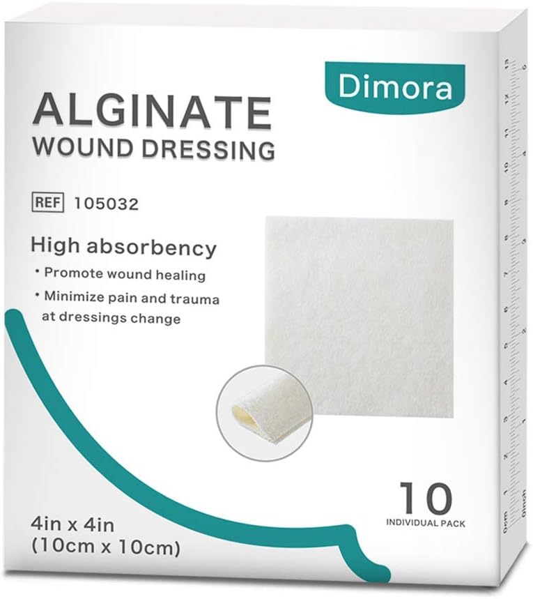 Dimora Αλγινικό ασβέστιο Dressing, 4'' x 4'' Patches,10 Ατομικά Στείρα, Μαλακό και άκρως απορροφητικό Dressing Gauze, Μη Stick Padding