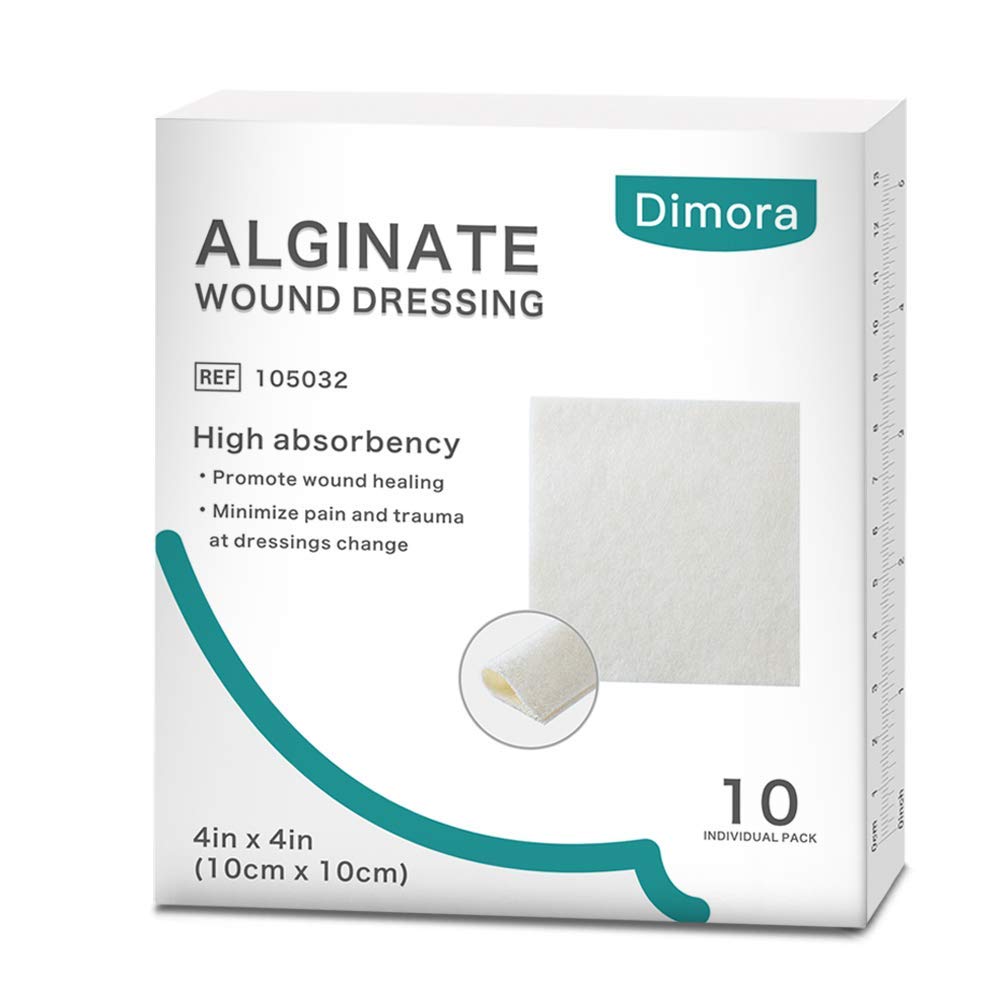 Dimoraelli Alginate Yara Giymek, 4' x 4' Patches,10 Bireysel Sterile Pads, Soft ve Highly Absorbent Dressing Gauze, Non-Stick Padding