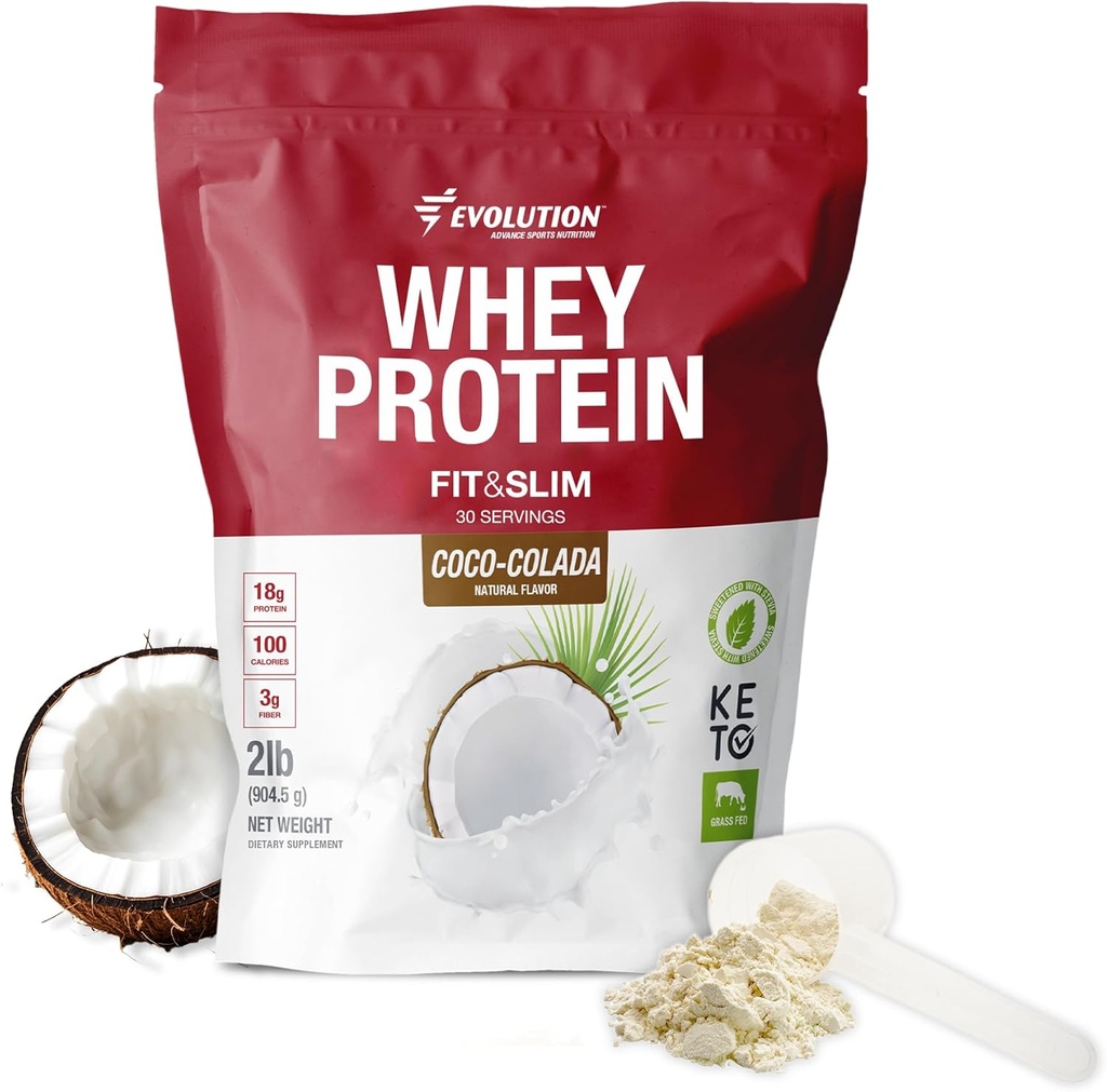 Evrimsel Beslenme Fit & Slim Meeting – Grass-Fed Whey protein Toz Easy Digestion, Keto-Approved, Non-GMO, Stevia Sweetized, Natural Flavor – 2 Pounds (Coco-Colada)