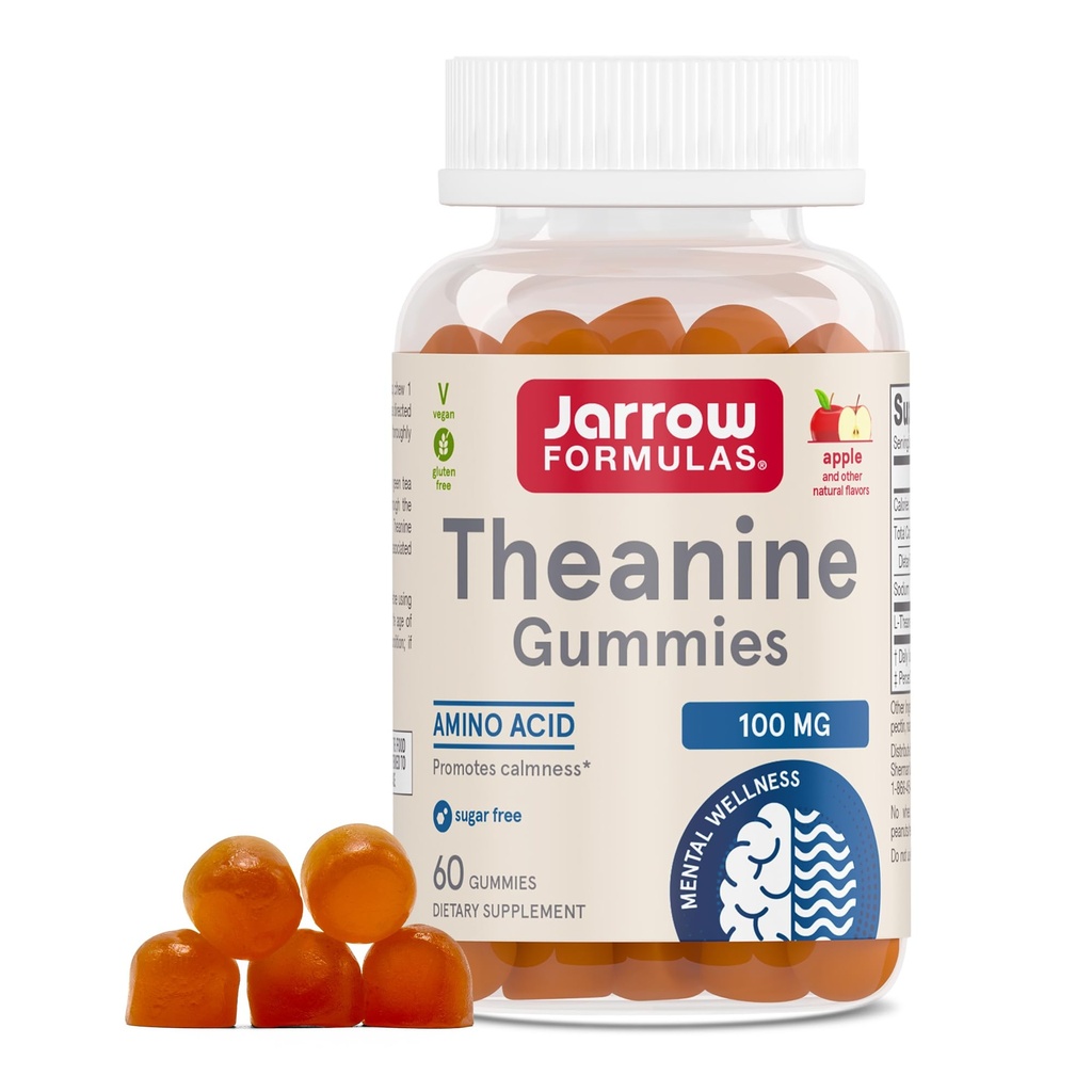 Jarrow Formulas® Theanine 100 mg Gummies, Diyetsel Supplement Calmness, 60 Apple-Flavored Gummies, 60 Day Supply