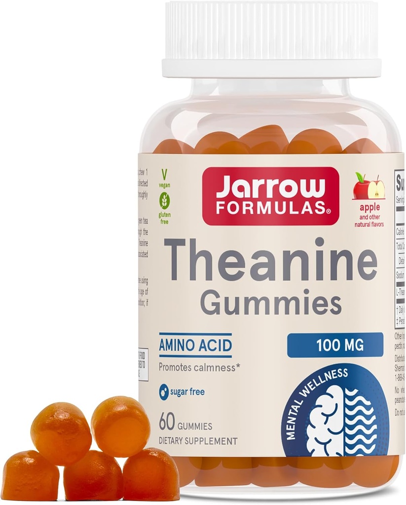 Jarrow Formulas® Theanine 100 mg Gummies, Diyetsel Supplement Calmness, 60 Apple-Flavored Gummies, 60 Day Supply