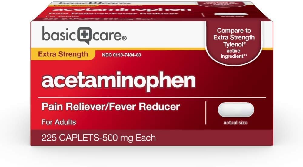 Temel Bakım Ekstra Güçlü Ağrı Yardımı, Acetaminophen Caplets, 500 mg, 225 Kont