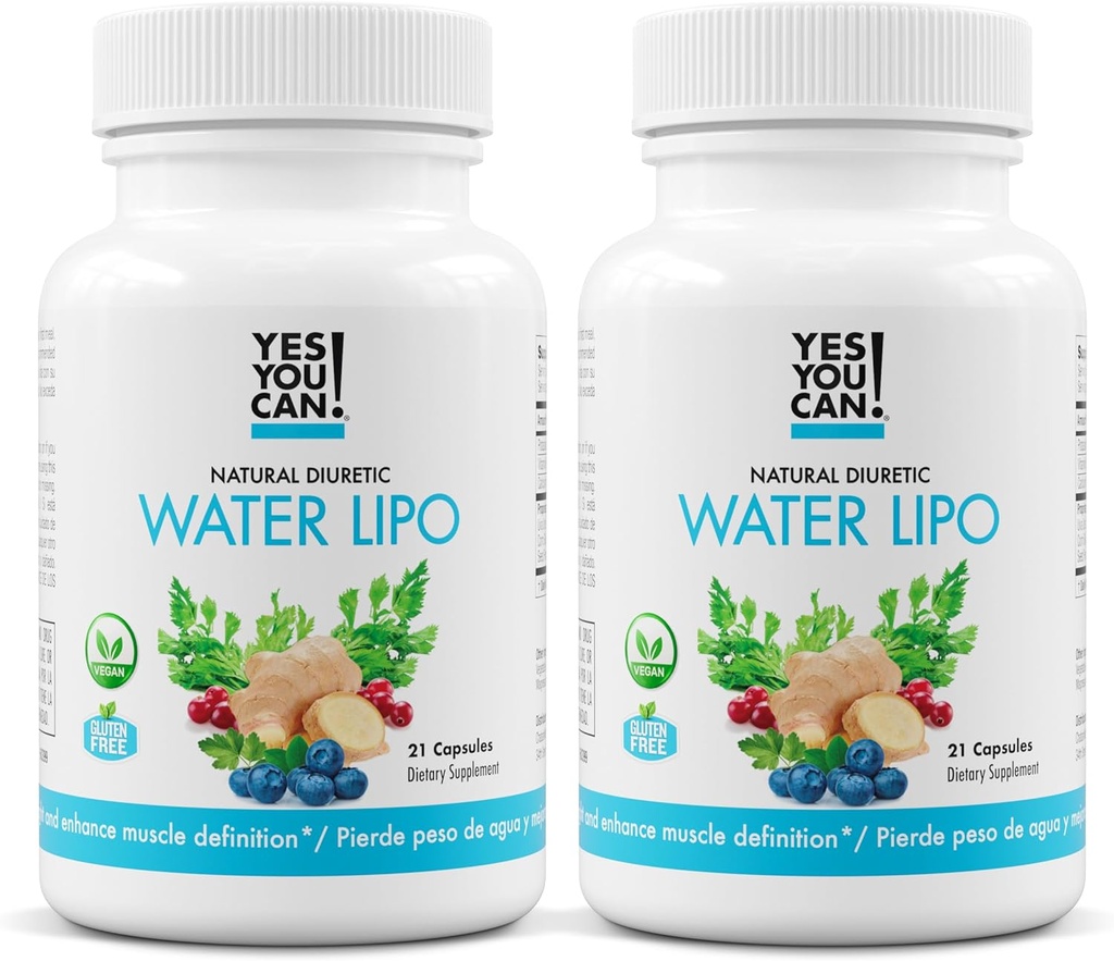 Ναι Μπορείς! Φυσικό νερό χάπια Lipo - Diuretic Cleanse με ηλεκτρολύτες & βιταμίνες - Βοηθά με τη διατήρηση νερού - Χωρίς γλουτένη, 21 κάψουλες ανά φιάλη (2 Συσκευασία)