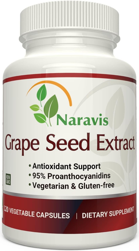 Naravis Grape Tohumu 400 mg - 120 Vejetaryen Capsules with 95 Proanthocyanidins - Natural Non-GMOoxy Anti Supplement - Grapeseed Ekstramal Antioksi Support Capsules