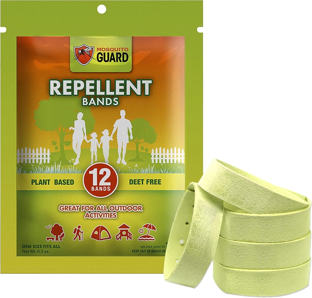 Mosquito Guard Repellent Bands / Ayakkabılar (12 Pack) Doğal Bitki bazlı Malzemeler ile Yapıldı - Citronella, Lemongras Oil. DEET Free