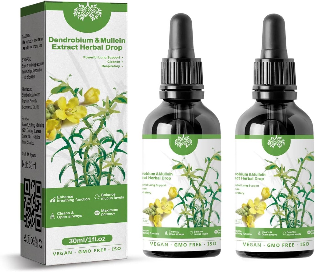 Dendrobium & Mullein Extract Herbal Drops Powerful Lung Support, Dendrobium & Mullein Extract Herbal Drops, Herbal Care Essence(2pcs)