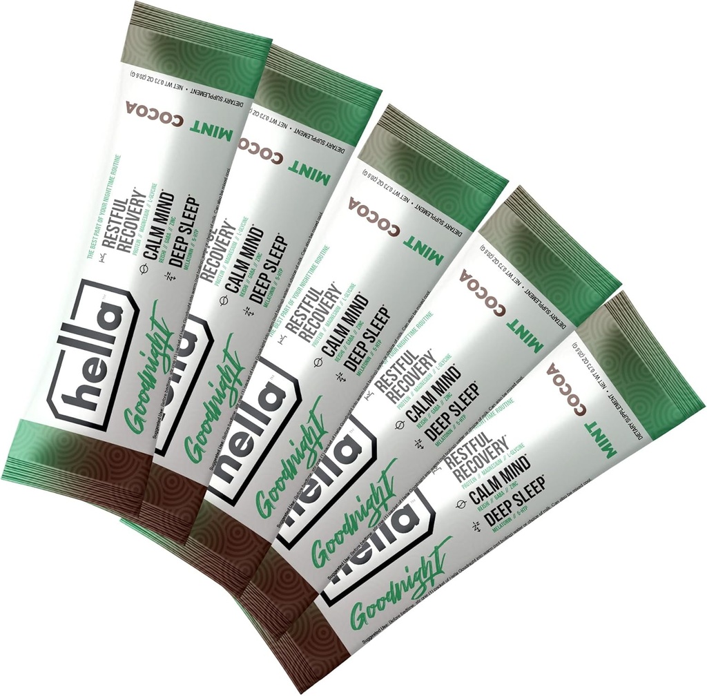 Hella Goodnight- Restful Recovery, Melatonin Sleep Drink Mix with Magnezyum, 5-HTP, Reishi, GABA ve çinko, Supports Nighttime Relaxation, Falling Asleep & Stay Asleep, Mint Cocoa