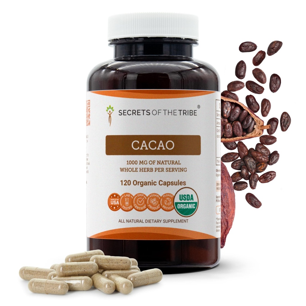 USDA Organik Cacao Capsules, 1000 mg, 120 Kont - Raw Kuru Theobroma Cacao Beans