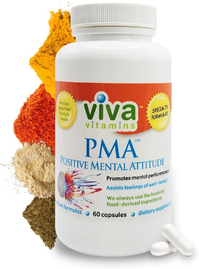 Viva Vitamins PMA Positive Mental Attitude - Mood Support Supplement - Mood Pills - Mood Enhancer Sync Cable - Supplement for Good Mood - 60 caps