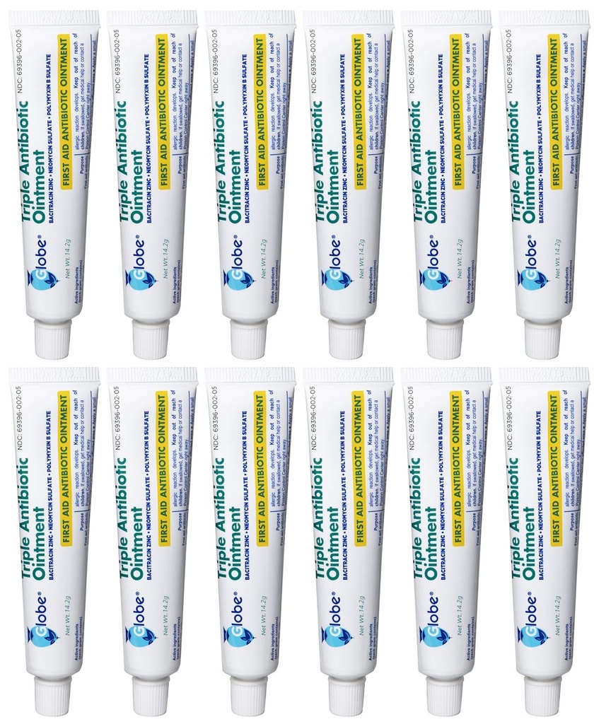 Globe (12 Pack) Triple Antibiyotik First Aid Ointment 1 oz, First Aid Antibiyotik Ointment, 24 Saat Enfeksiyonu Koruma, Yararlılar için Tedavi, Burns ve Cuts