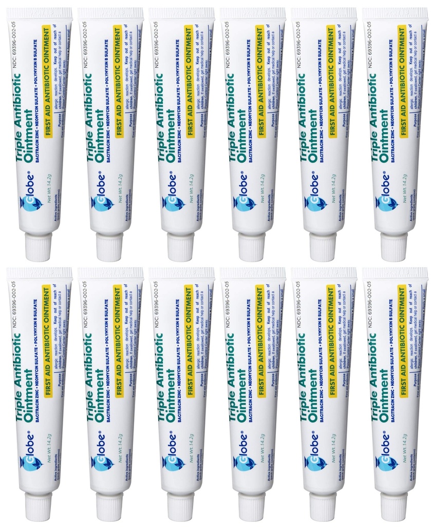 Globe (12 Pack) Triple Antibiyotik First Aid Ointment 1 oz, First Aid Antibiyotik Ointment, 24 Saat Enfeksiyonu Koruma, Yararlılar için Tedavi, Burns ve Cuts