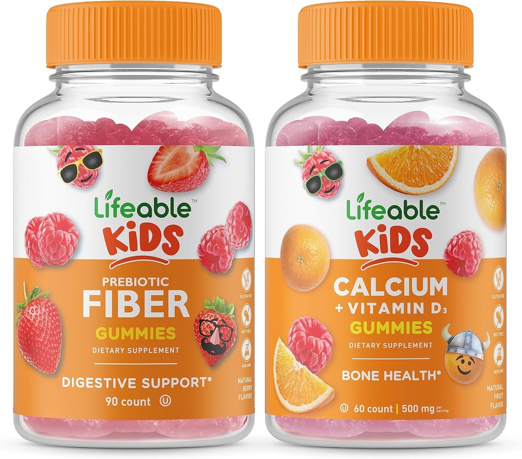 Lifeable Prebiyotik Fiber Kids +uba with Vitamin D Kids, Gummies Sche - Great Tasting, Vitamin Supplement, Gluten Free, GMO Free, Chewable Gummy