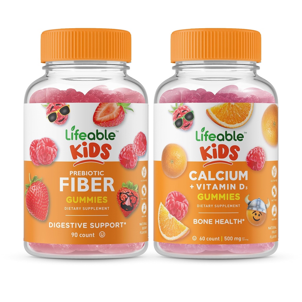 Lifeable Prebiyotik Fiber Kids +uba with Vitamin D Kids, Gummies Sche - Great Tasting, Vitamin Supplement, Gluten Free, GMO Free, Chewable Gummy