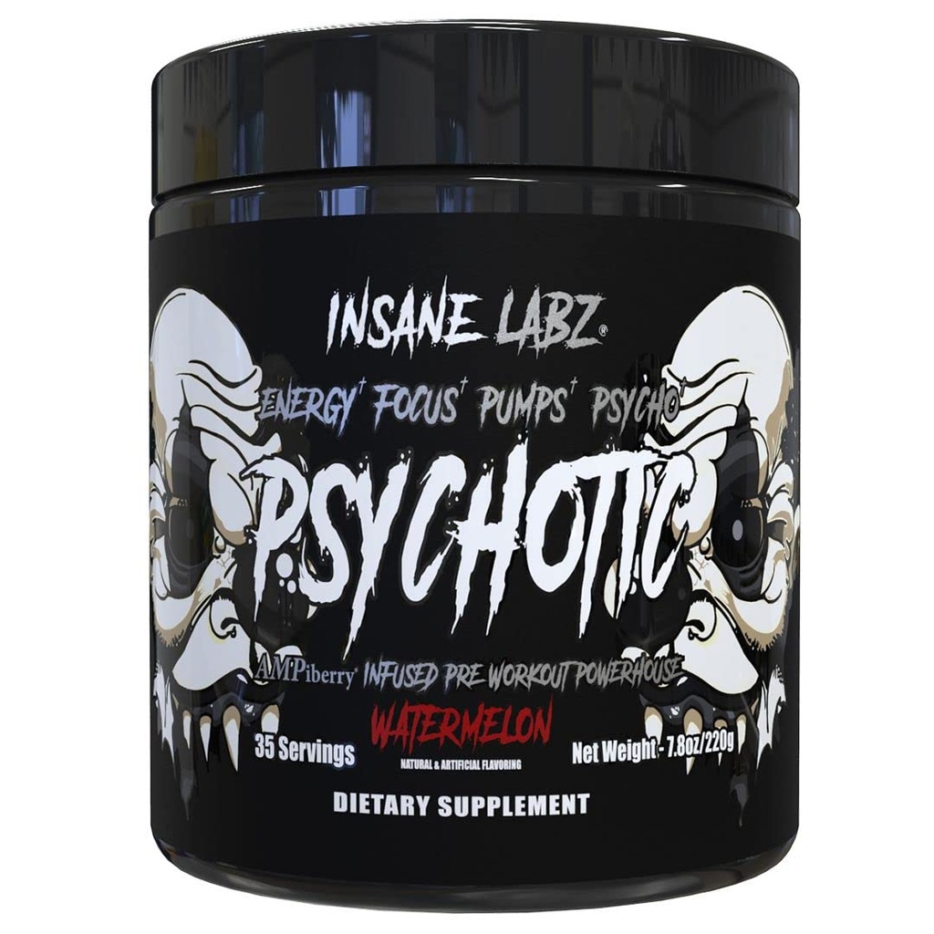 Insane Labz Psychotic Black Edition Mid Stimulant Pre Workout Toz, Enerji Odaklı pompalar, AMPiberry tarafından akreplenmiş, 35 Hizmet (Watermelon)