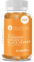 ZENZSUAL Turmeric, Ginger ve Black Pepper Gummies - Sugar Free Diyetary Supplement - Immune Support, Health Skin, Joint Health, Combat Swelling Natural (60 Natural Peach Flavored Gummies)