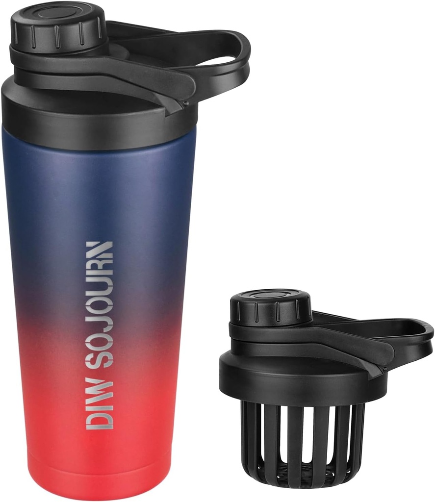 DIW 24 oz Shaker Bottle,Stainless Steel Shaker Bottle with Noise-Free Design,Insulated Metal Shaker Cup for Protein Mixes and Pre Workout,Gym Bottle Shaker(Dark Rainbow)