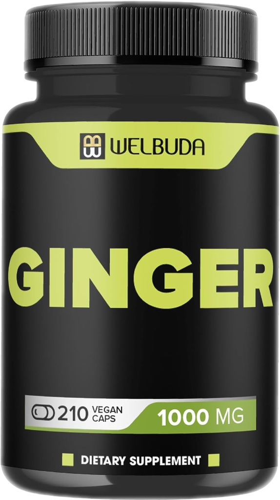 1000 mg Ginger Capsules Capsules with Berberine HCl, Elderberry, Echinacea & More - 11in1 Support Digestion, Joint Health, Immune System, and Heart Health - 210 Ginger Pills