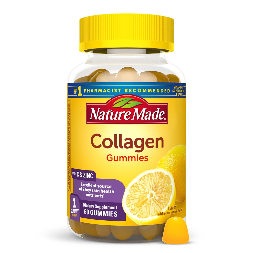 Doğa C vitamini, çinko ve Biotin ile Collagen Gummies, Hydrolyzed Collagen, Supplement for Health Skin Support, 60 Gummies, 60 Day Supply